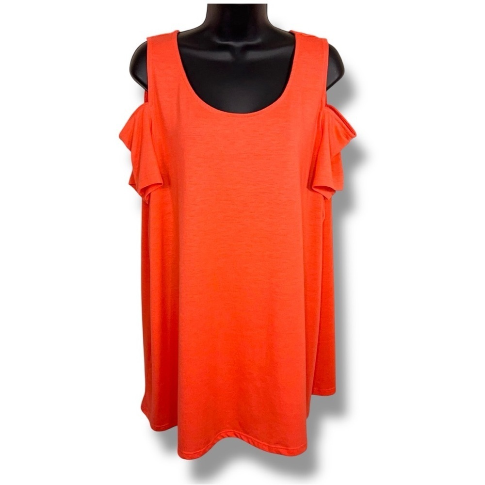 0x Terra And Sky Coral Orange Cold Shoulder Top Short Sleeve Stretch Lightweight